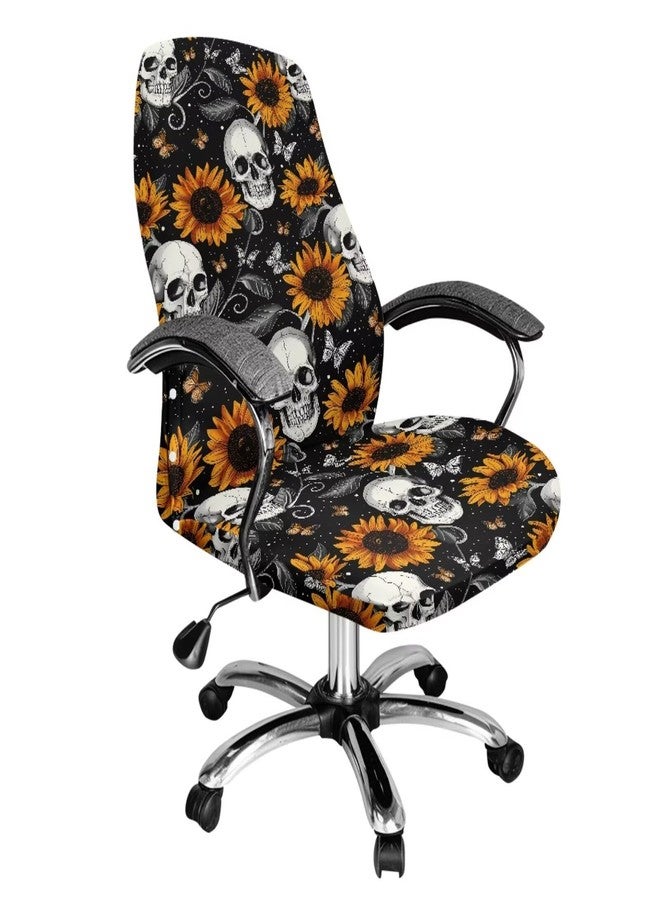 Wanzuoeng Skull Print Office Computer Chair Seat Covers, Sunflower Butterfly Print Boss Rotating Office Chair Cover, Skin Friendly & Breathable, S Size - Image 1